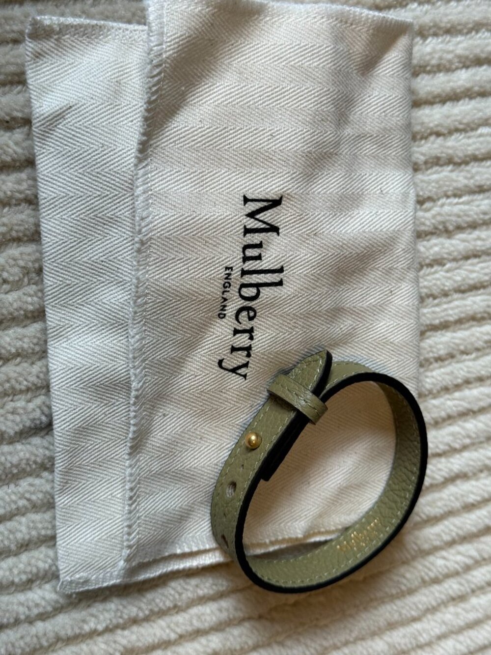 Mulberry Sage Green Leather Wrap Bracelet Gold Stud